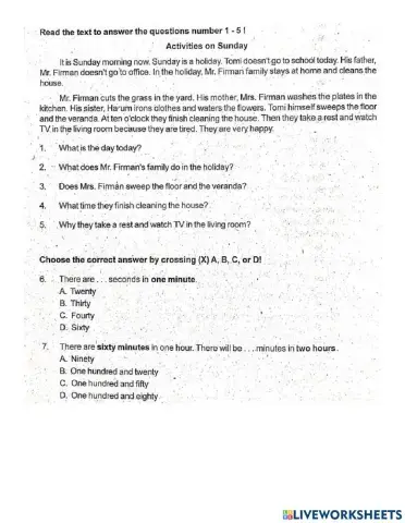 Latihan PTS kelas 5 sem 1