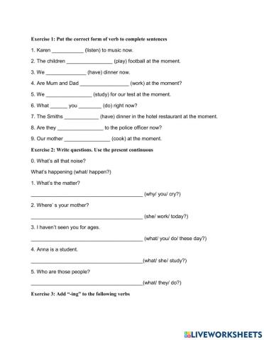 Bài tập thì hiện tại tiếp diễn 3