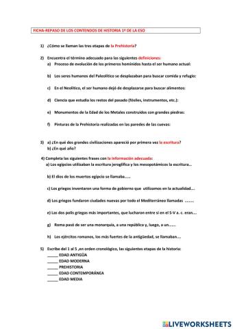 Repaso historia 1º de la ESO