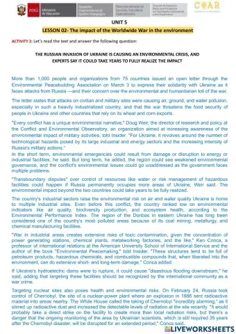 Reading comprehension-THE RUSSIAN INVASION OF UKRAINE IS CAUSING AN ENVIRONMENTAL CRISIS, AND EXPERTS SAY IT COULD TAKE YEARS TO FULLY REALIZE THE IMPACT