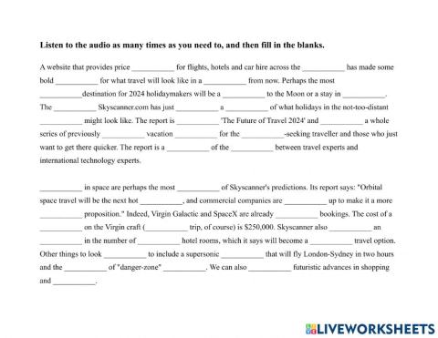 Travel 2-Future Travel Dictation Exercise