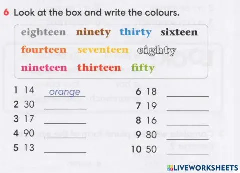 Numbers and colours