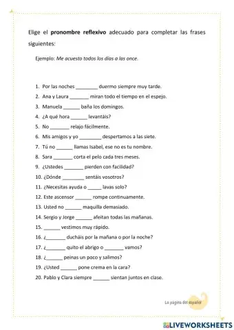 Pronombre Reflexivos por Pagina del Español