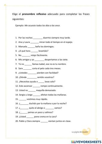 Pronombre Reflexivos por Pagina del Español