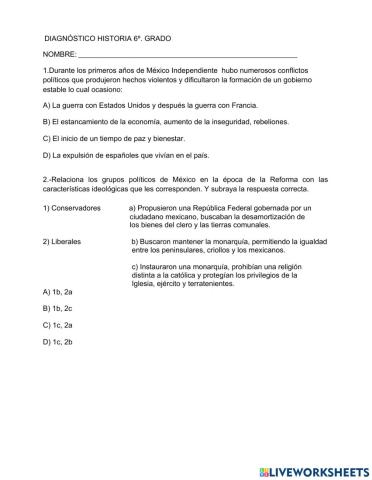 DIGNÓSTICO HISTORIA 6o