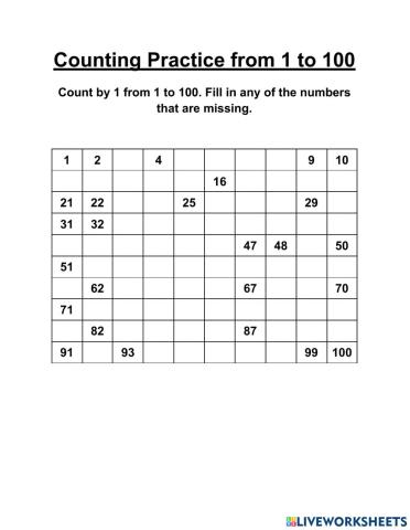Count 1-100 (w- Missing Numerals)