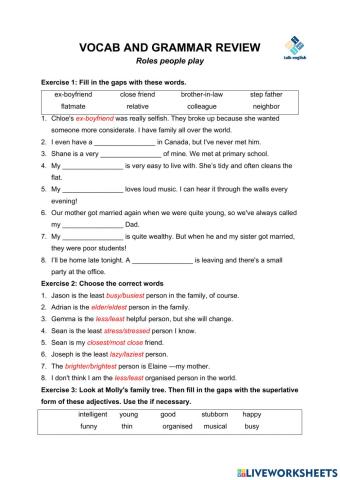 VOCAB AND GRAMMAR REVIEW Roles people play