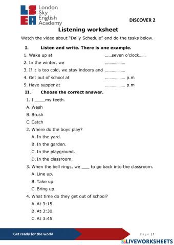 Listening worksheet-Daily schedule