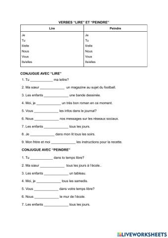 Verbes LIRE et PEINDRE