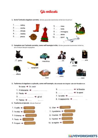 Articoli determinativi e indeterminativi
