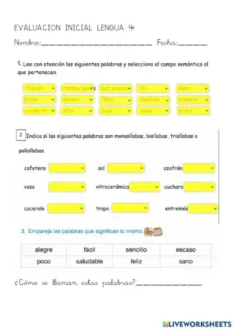 Evaluacion inicial lengua 4º