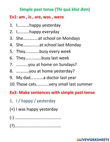 Simple past tense was were