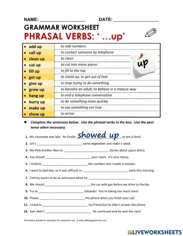Phrasal verbs with -up-