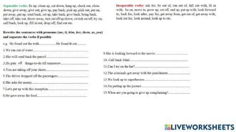 Phrasal verbs: separable and inseparable