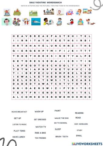 Daily routine  wordsearch