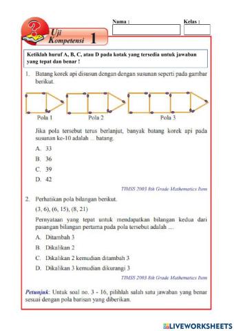 Uji kompetensi 1 pola bilangan