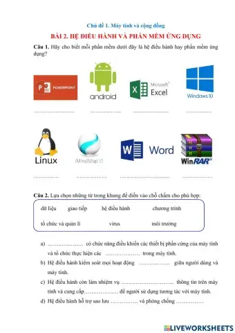 Tin 7 - Bài 2 - Hệ điều hành và PM ứng dụng