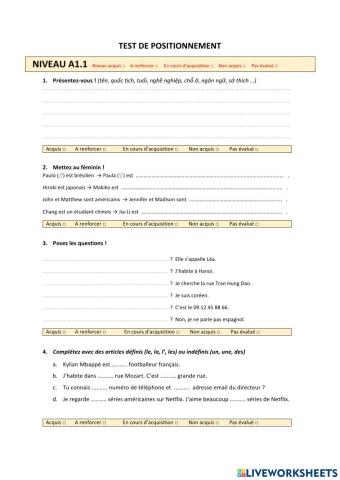 Test de positionnement