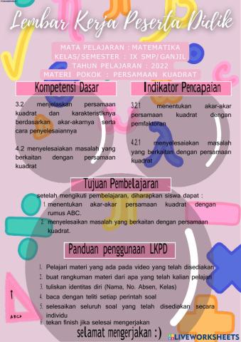 LKPD Persamaan Kuadrat Kelas 9