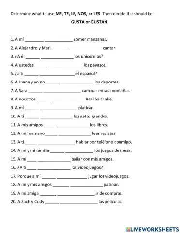 Gustar Indirect object pronouns