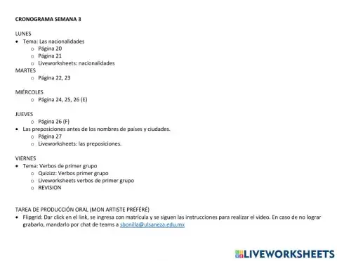 Cronograma: semana 3 Francés