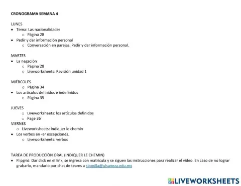 Cronograma: semana 4 Francés