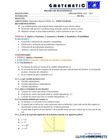Evaluación Diagnóstica Mat-3° Bach.