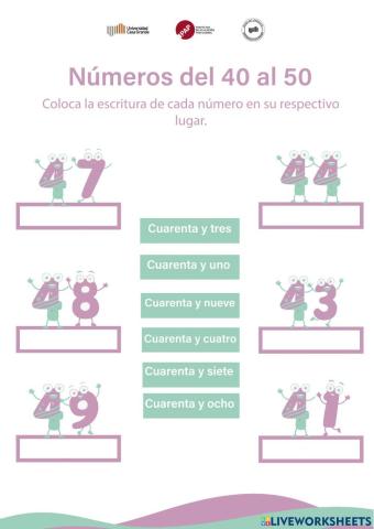 Números del 40 al 50