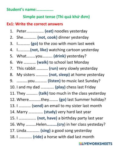 Simple past tense verbs