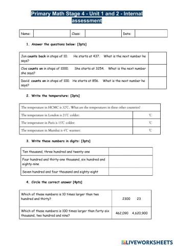 Maths Unit 1 and 2 Practice