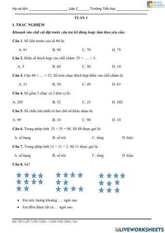 Lớp 2-PBT-Tuần 1-Toán