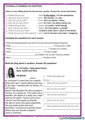 Usmp basic unit 6 listening and grammar wh questions