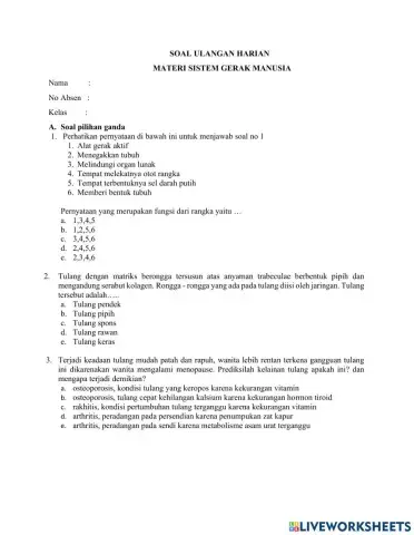 Ulangan Harian Sistem Gerak