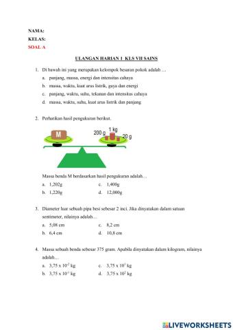 Ulangan harian i kls 7 sains SOAL A