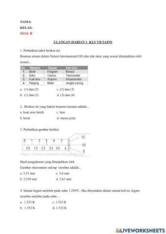 Ulangan harian i kls 7 sains SOAL B