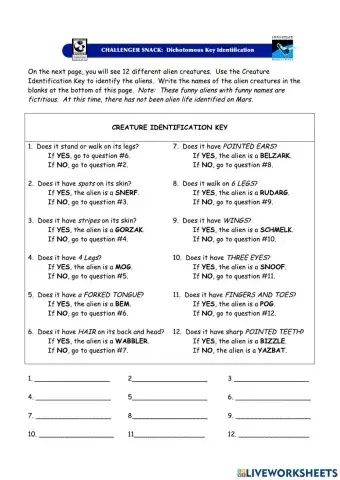 Alien dichotomous key