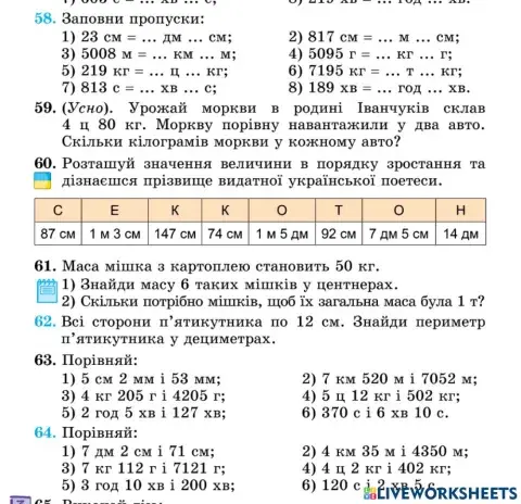 Математика. Тренувальні вправи.