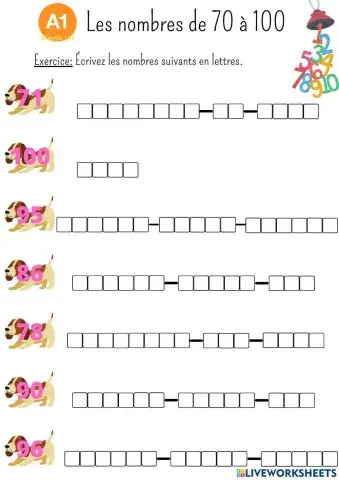 Les nombres de 70 à 100