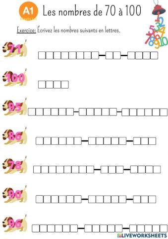 Les nombres de 70 à 100