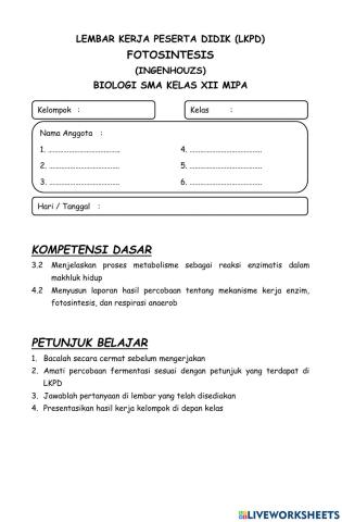Fotosintesis - Ingenhouzs