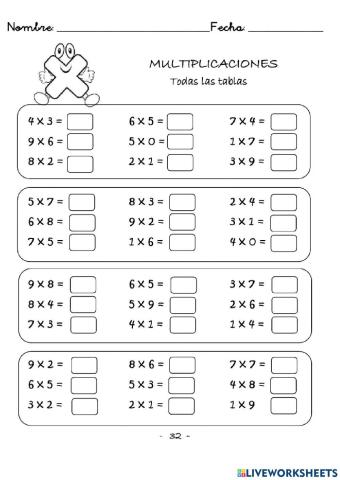 Tablas de multiplicar