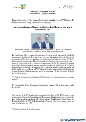 Prueba comprensión lectora Biología