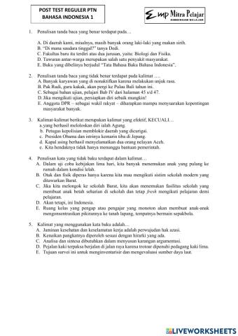 Post test reguler sbmptn bahasa indonesia
