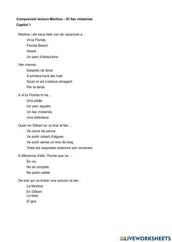 Comprensió lectora Mortina - El llac misteriós Cap1