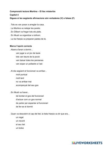 Comprensió lectora Mortina El llac misteriós Cap 4
