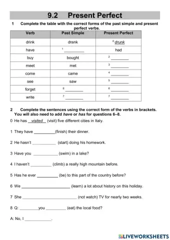 Wider World 2 - Unit 9 - Grammar Check (Present Perfect)