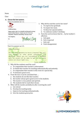 Greetings Card Worksheet