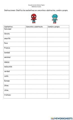 Clasificar sustantivos