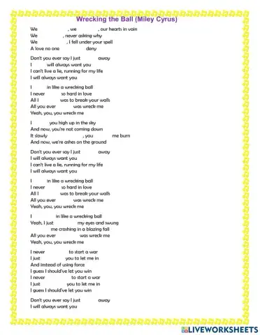 Song: Wrecking Ball- Past simple