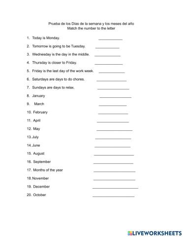 Days of the week- months of the year